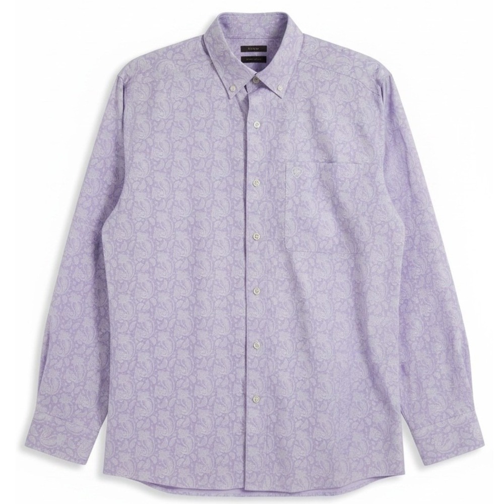 Ariat Fitted Paisley Button Down Shirt Mens Medium Lavender Western NWOT